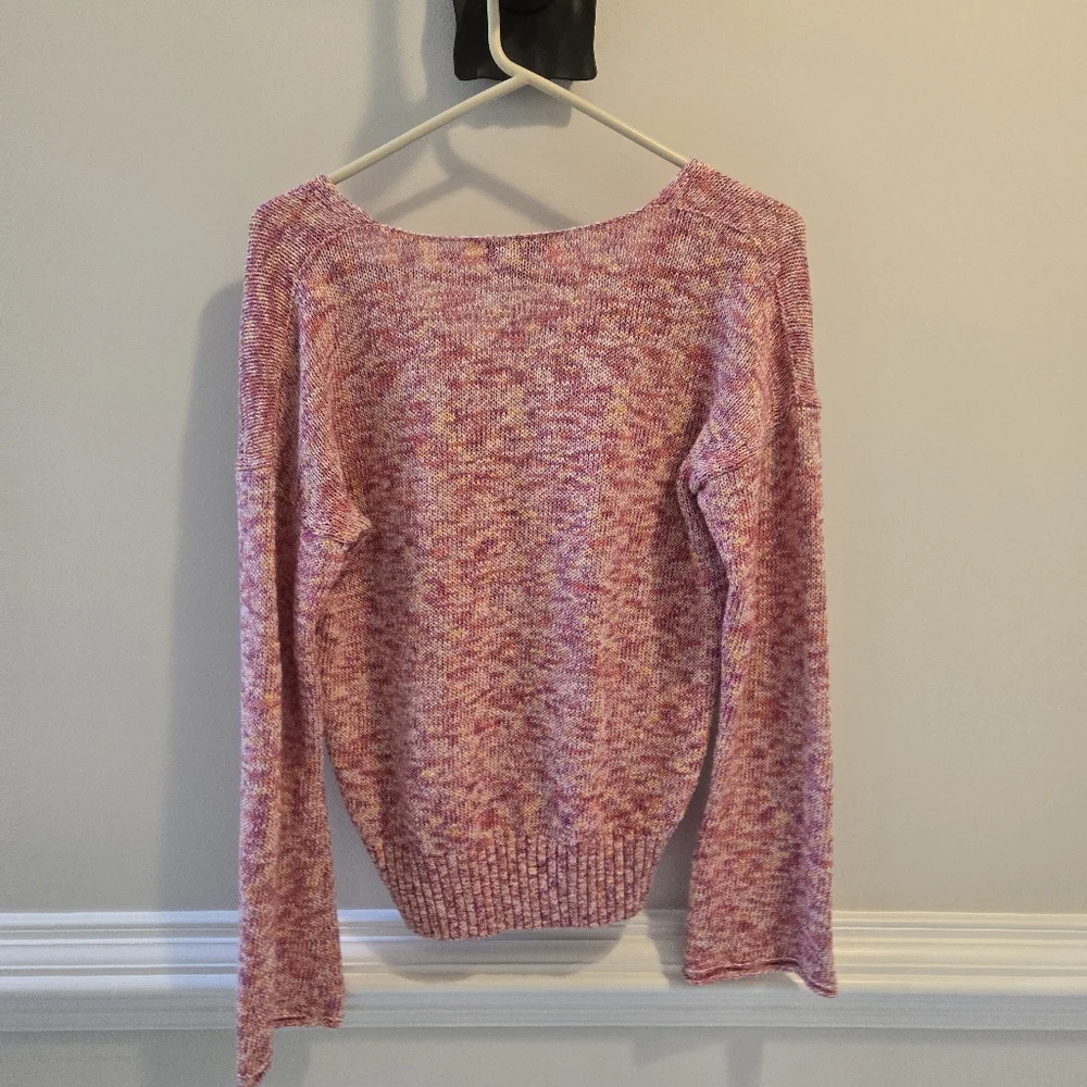J. Crew Flared Sleeve Marled Knit Swing Sweater Primrose Pink Vneck Size Small
